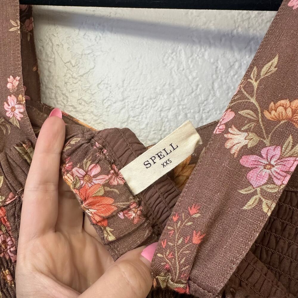 Spell meadowland linen brown midi sundress xxs - Picture 8 of 9
